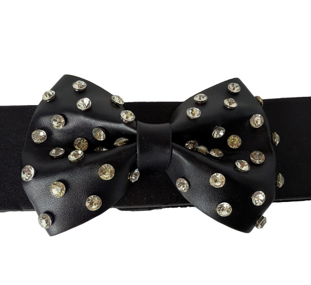 nOir Black Wide Stretch Belt XL Rhinestone Bow Elastic Waist Cinch NWT